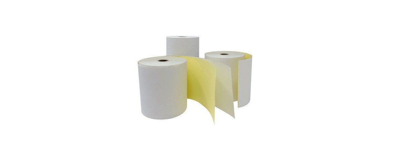 Bobine - rouleau papier 2 plis 57x70x12 chimique autocopiant blanc/jaune